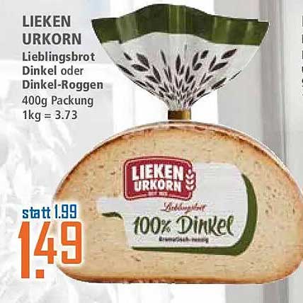 LIEKEN URKORN Lieblingsbrot Dinkel oder Dinkel-Roggen 400g Packung 1kg = 3.73