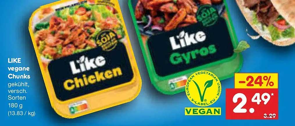 LIKE vegane Chunks gekühlt, versch. Sorten 180 g (13.83 / kg)
