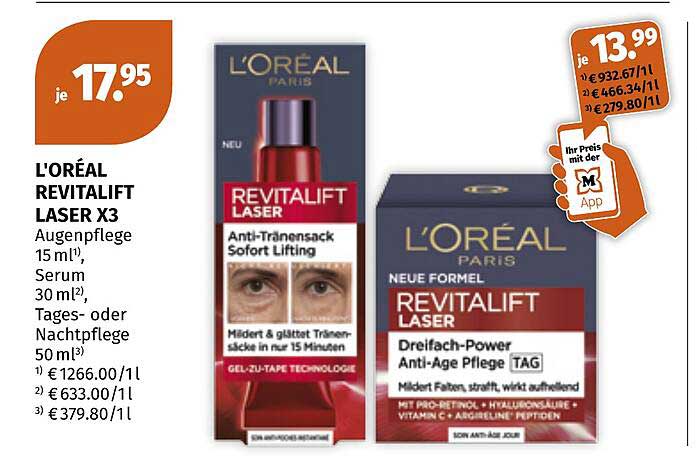 L'ORÉAL REVITALIFT LASER X3 Augenpflege, Serum, Tages- oder Nachtpflege