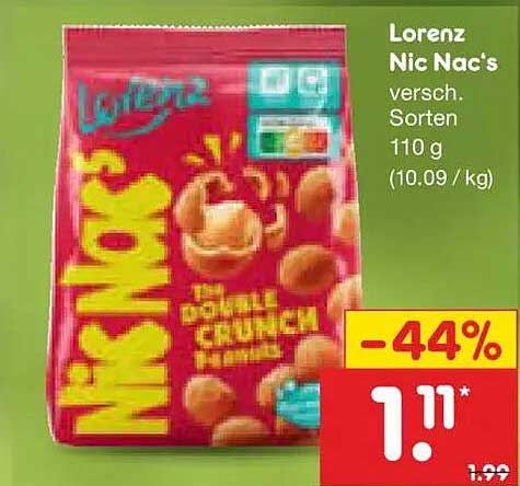 Lorenz Nic Nac's versch. Sorten 110 g (10.09 / kg)