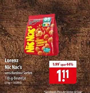 Lorenz Nic Nac’s verschiedene Sorten 110-g-Beutelje