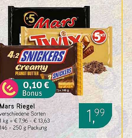 Mars Riegel verschiedene Sorten