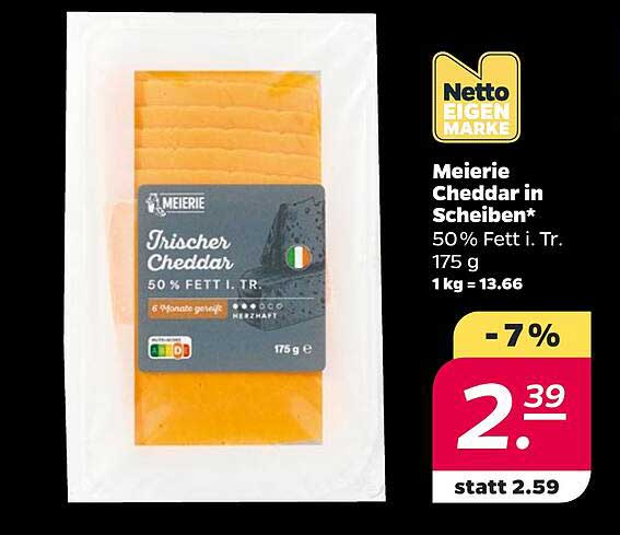 Meierei Cheddar in Scheiben* 50% Fett i.Tr. 175 g