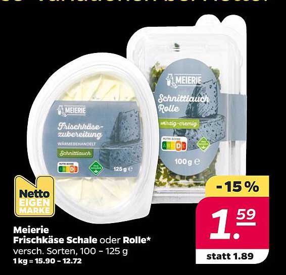 Meierie Frischkäse Schale oder Rolle* versch. Sorten, 100 - 125 g