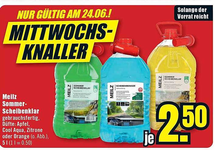 Meilz Sommer-Scheibenklar gebrauchsfertig, Düfte: Apfel, Cool Aqua, Zitrone oder Orange (o. Abb.), 5 l (1 l = 0,50)