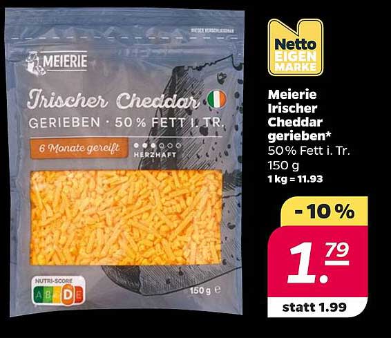 Meirerie Irischer Cheddar gerieben* 50% Fett i. Tr. 150 g