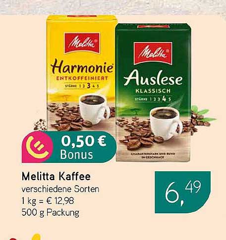 Melitta Kaffee verschiedene Sorten 1 kg = € 12,98 500 g Packung