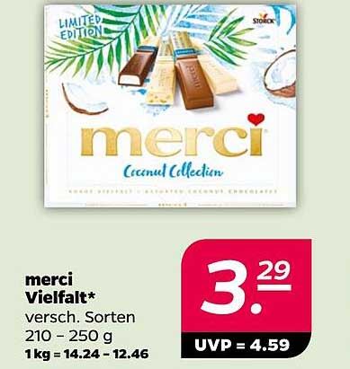 merci Vielfalt* versch. Sorten 210 - 250 g 1 kg = 14.24 - 12.46