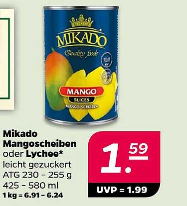 Mikado Mangoscheiben oder Lychee* leicht gezuckert