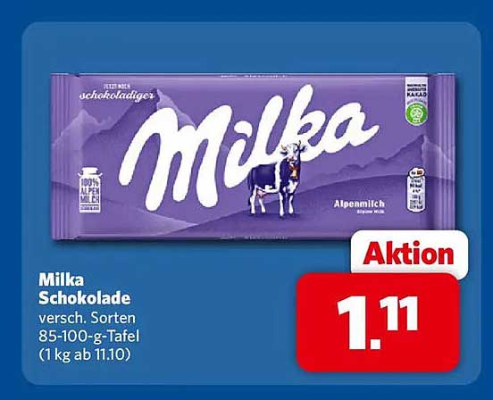 Milka Schokolade versch. Sorten 85-100-g-Tafel (1 kg ab 11.10)