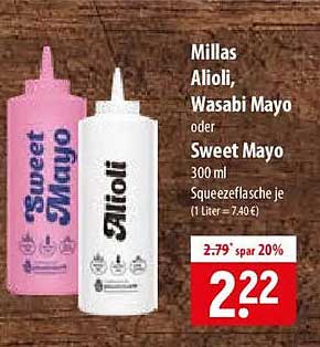 Millas Alioli, Wasabi Mayo oder Sweet Mayo 300 ml Squeezeflasche je