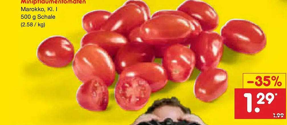 Minipflaumentomaten Marokko, Kl. I 500 g Schale (2.58 / kg)
