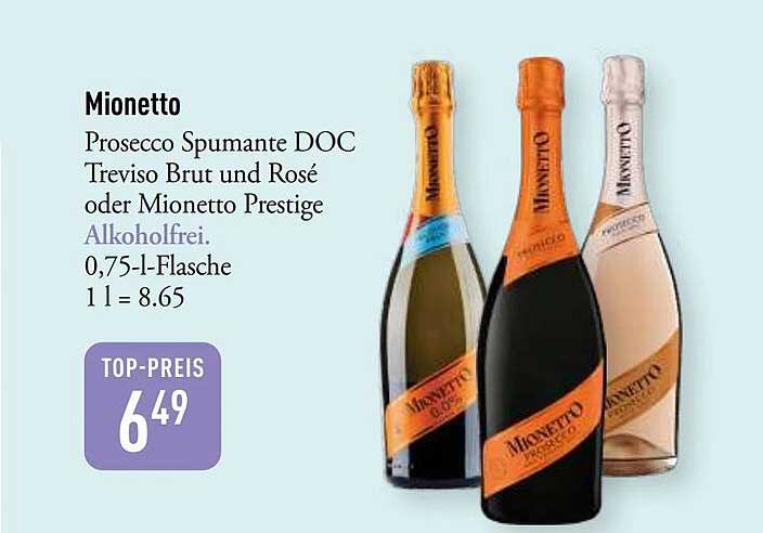 Mionetto Prosecco Spumante DOC Treviso Brut und Rosé oder Mionetto Prestige Alkoholfrei, 0,75-l-Flasche