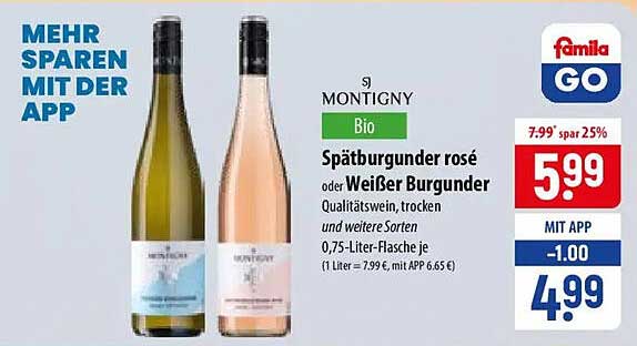 MONTIGNY Bio Spätburgunder rosé oder Weißer Burgunder Qualitätswein, trocken und weitere Sorten