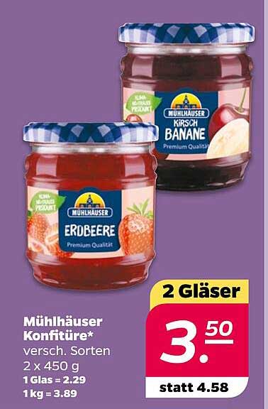 Mühlhäuser Konfitüre* versch. Sorten 2 x 450 g 1 Glas = 2.29 1 kg = 3.89