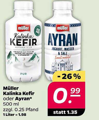 Müller Kalinka Kefir oder Ayran* 500 ml zzgl. 0.25 Pfand 1 Liter = 1.98