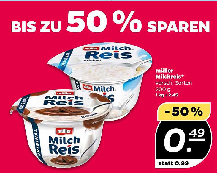 müller Milchreis* versch. Sorten 200 g 1kg = 2.45