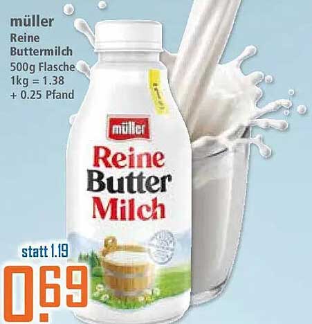 müller Reine Buttermilch 500g Flasche