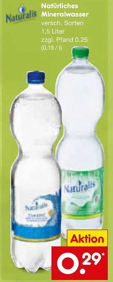 Natürliches Mineralwasser versch. Sorten 1,5 Liter zzgl. Pfand 0.25 (0.19 / l)
