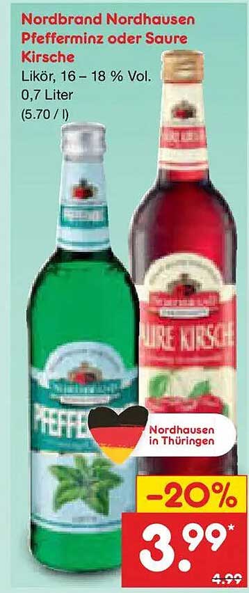 Nordbrand Nordhausen Pfefferminz oder Saure Kirsche