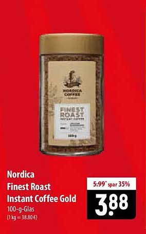 Nordica Finest Roast Instant Coffee Gold 100-g-Glas