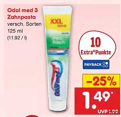 Odol med 3 Zahnpasta versch. Sorten 125 ml (11.92 / l)