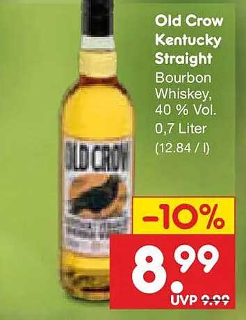Old Crow Kentucky Straight Bourbon Whiskey, 40 % Vol. 0,7 Liter (12.84 / l)