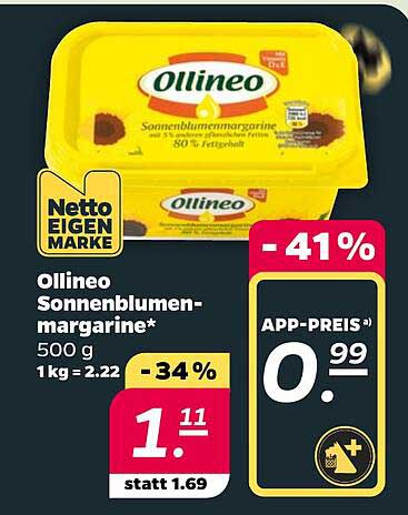 Ollineo Sonnenblumenmargarine* 500 g 1 kg = 2.22