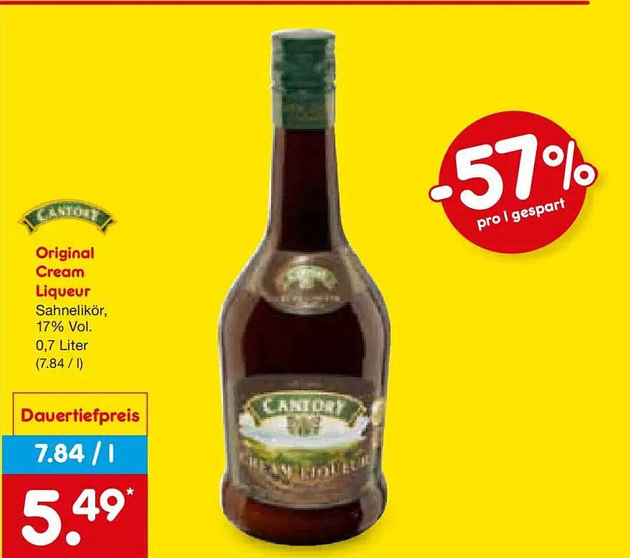 Original Cream Liqueur Sahnelikör, 17% Vol., 0,7 Liter (7.84 / l)