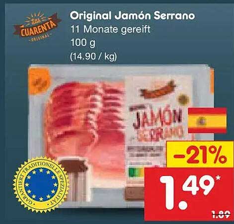 Original Jamón Serrano 11 Monate gereift 100 g