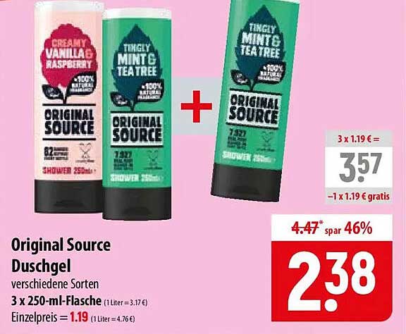 Original Source Duschgel verschiedene Sorten 3 x 250-ml-Flasche