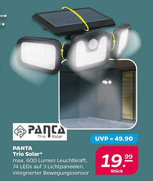 PANTA Trio Solar* max. 600 Lumen Leuchtkraft, 74 LEDs auf 3 Lichtpaneelen, integrierter Bewegungssensor