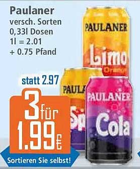 Paulaner versch. Sorten 0,33l Dosen 1l = 2.01 + 0,75 Pfand