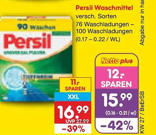 Persil Waschmittel versch. Sorten 76 Waschladungen – 100 Waschladungen (0.17 – 0.22 / WL)