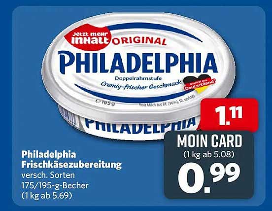 Philadelphia Frischkäsezubereitung versch. Sorten 175/195-g-Becher (1 kg ab 5.69)