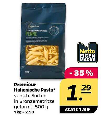 Premieur Italienische Pasta* versch. Sorten in Bronzeatrize geformt, 500 g