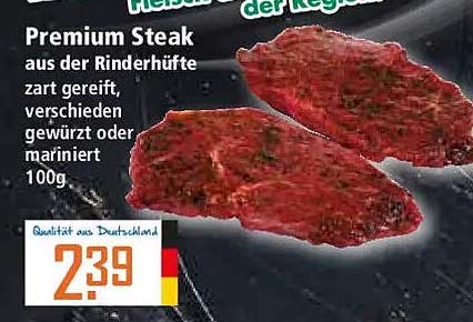 Premium Steak aus der Rinderhüfte zart gereift, verschieden gewürzt oder mariniert 100g