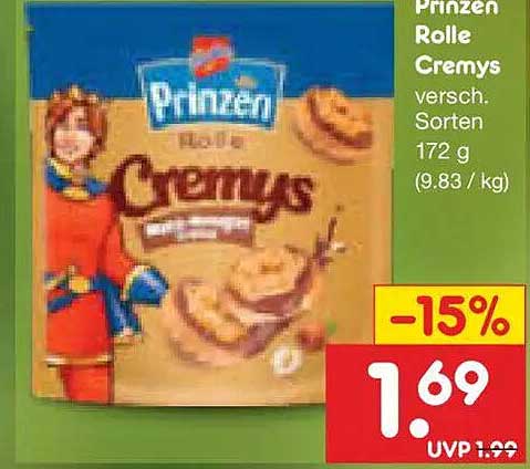 Prinzen Rolle Cremys versch. Sorten 172 g (9.83 / kg)