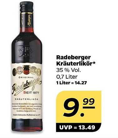 Radeberger Kräuterlikör* 35 % Vol. 0,7 Liter 1 Liter = 14.27
