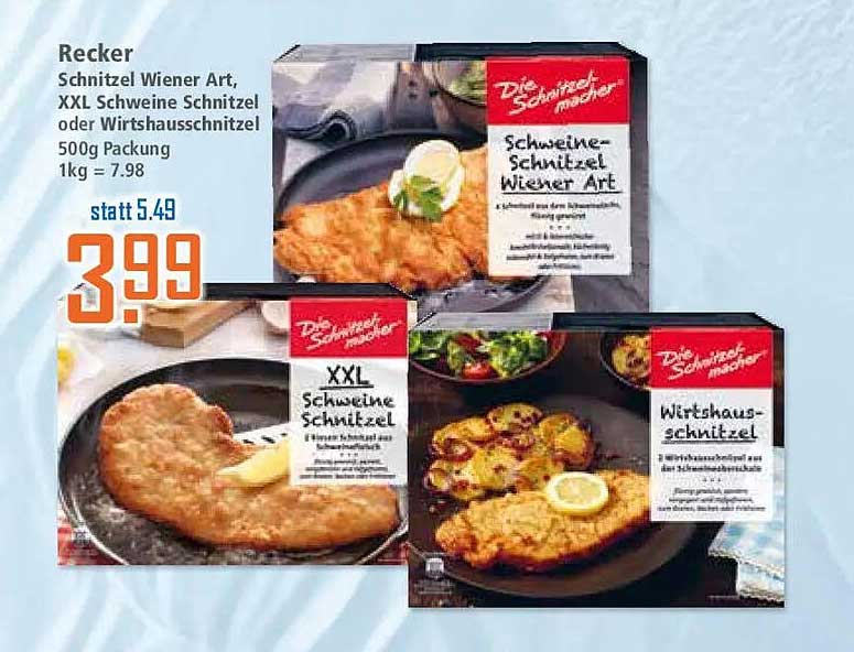 Recker Schnitzel Wiener Art, XXL Schweine Schnitzel oder Wirtshausschnitzel 500g Packung