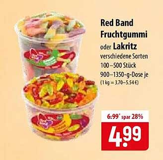 Red Band Fruchtgummi oder Lakritz verschiedene Sorten 100–500 Stück 900–1350-g-Dose je