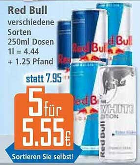 Red Bull verschiedene Sorten 250ml Dosen 1l = 4.44 + 1.25 Pfand
