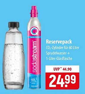 Reservepack CO2-Zylinder für 60 Liter Sprudelwasser + 1-Liter-Glasflasche