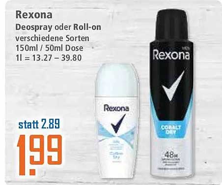 Rexona Deospray oder Roll-on verschiedene Sorten 150ml / 50ml Dose 1l = 13.27 – 39.80