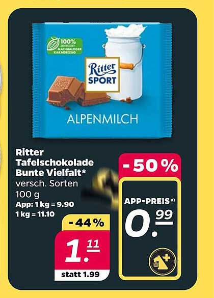 Ritter Tafelschokolade Bunte Vielfalt* versch. Sorten 100 g