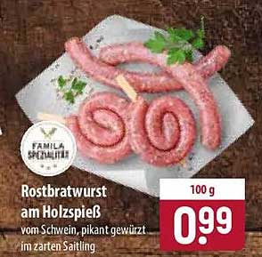 Rostbratwurst am Holzspieß