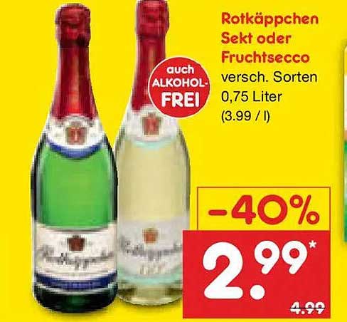 Rotkäppchen Sekt oder Fruchtsecco versch. Sorten 0,75 Liter (3.99 / l)