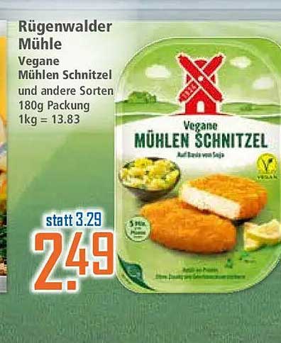 Rügenwalder Mühle Vegane Mühlen Schnitzel und andere Sorten 180g Packung 1kg = 13.83