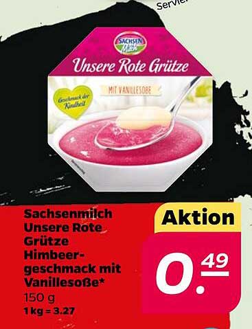 Sachsenmilch Unsere Rote Grütze Himbeergeschmack mit Vanillesoße* 150 g 1 kg = 3.27