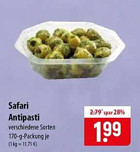 Safari Antipasti verschiedene Sorten 170-g-Packung je (1 kg = 11.71 €)